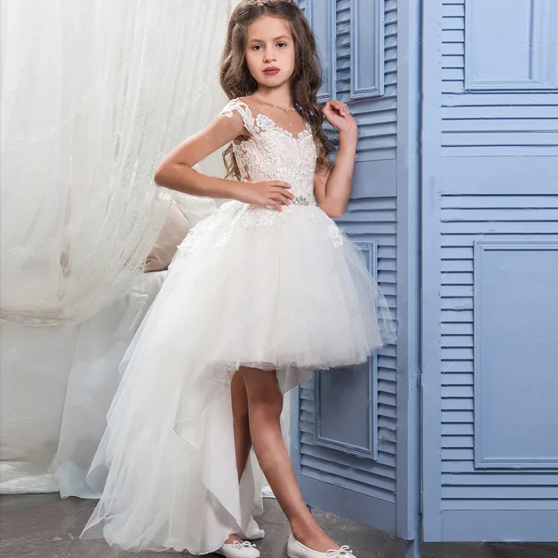 

Customized Ivory Flower Girl Dresses for Wedding with Removable Train Princess Wedding Party Gowns First Communion Baby Wears