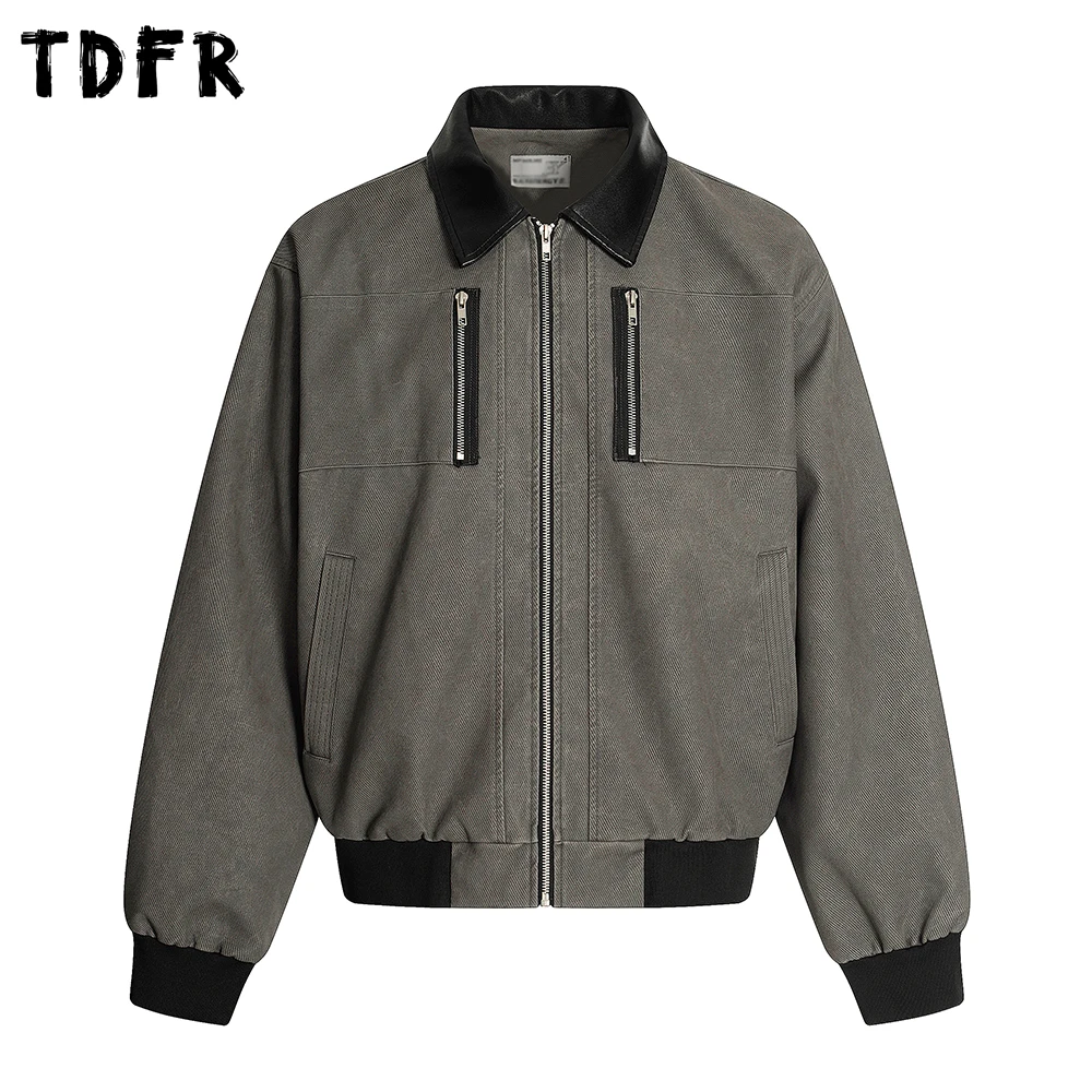 

Zipper Decoration Cargo Jacket Mens Spliced Pocket Autumn Retro Casual Loose Lapel Long Sleeve Outerwear Men