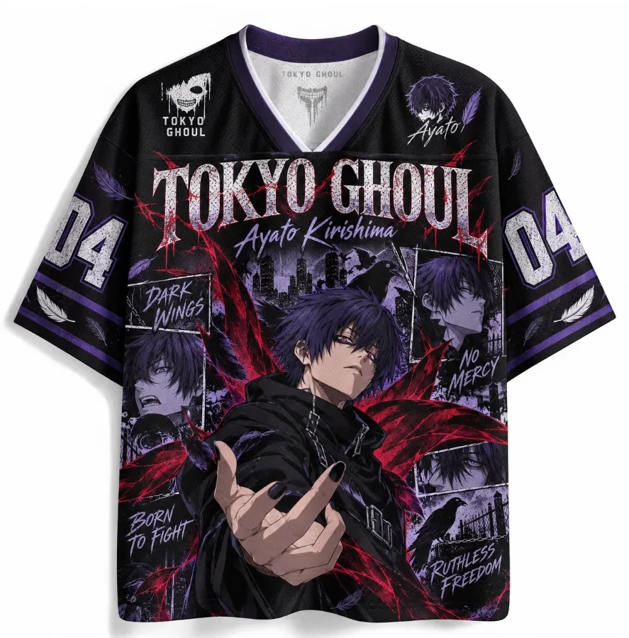 City Silhouette of The V-neck City of Tokyo Yuchong Hajima; Crow Feather Cartoon; Screen Mesh Dark Wind; Anime Animation Jersey