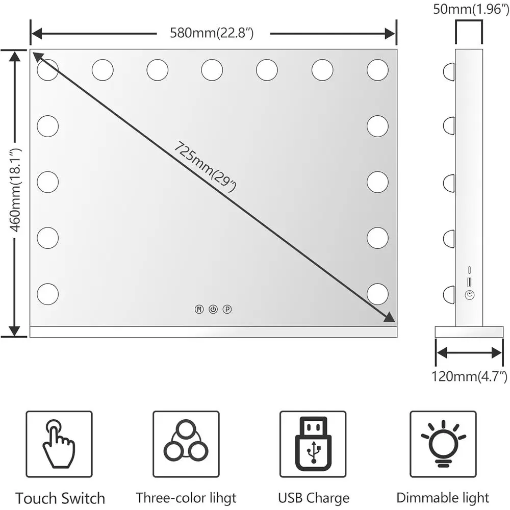 مرآة زينة LED مقاس 18.2 × 22.8 مع تكبير 10 مرات، وإضاءة قابلة للتعديل، ومنفذ USB، ولمسة نهائية ذهبية #5