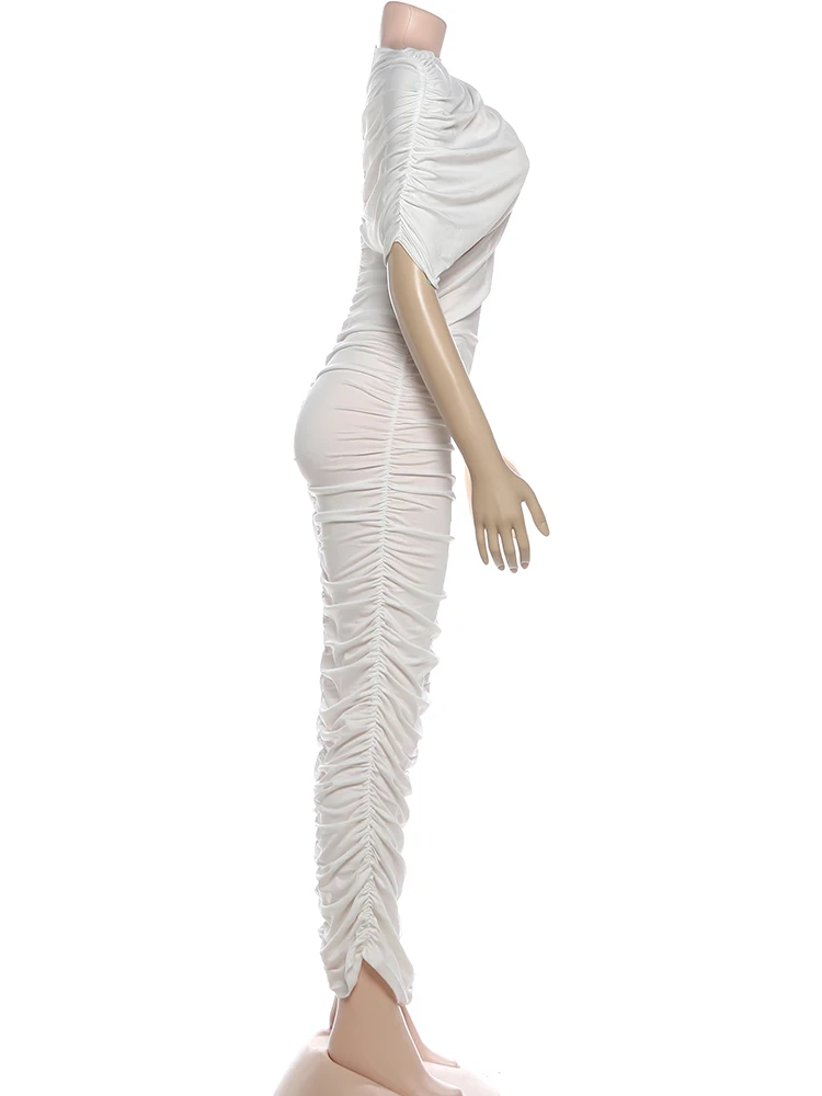 Kliou Design cavo irregolare Abito lungo Donna o-Collo Manica corta Skinny Vita alta Midnight Prom Party Increspato Abiti eleganti