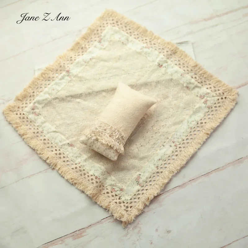 Newborn Photography Lace Tassel Mat +Pillow Props Photography  Blanket Set Studio