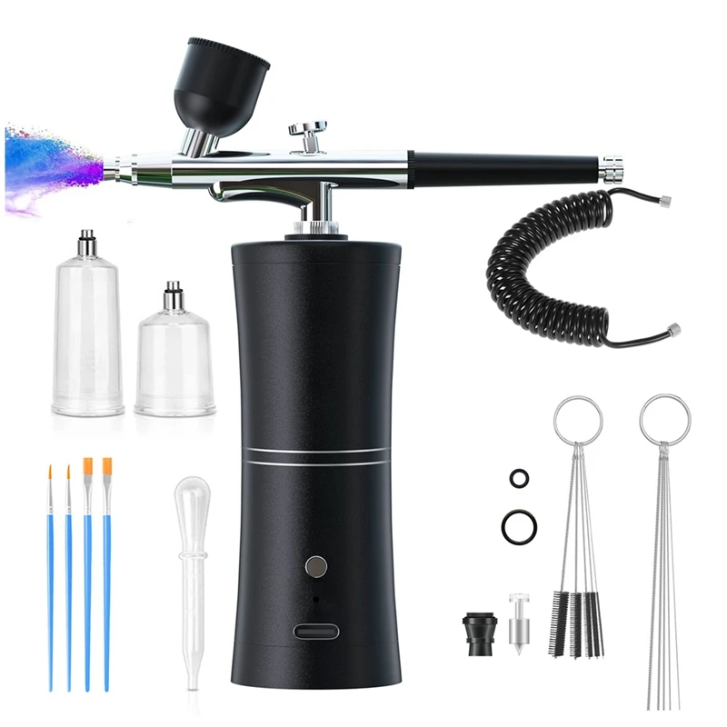 DT16 Cordless Airbrush Set with Catheter, Rechargeable Compressor, 30PSI, Handheld Spray Gun, for Nail Art Makeup Tattoo Cake