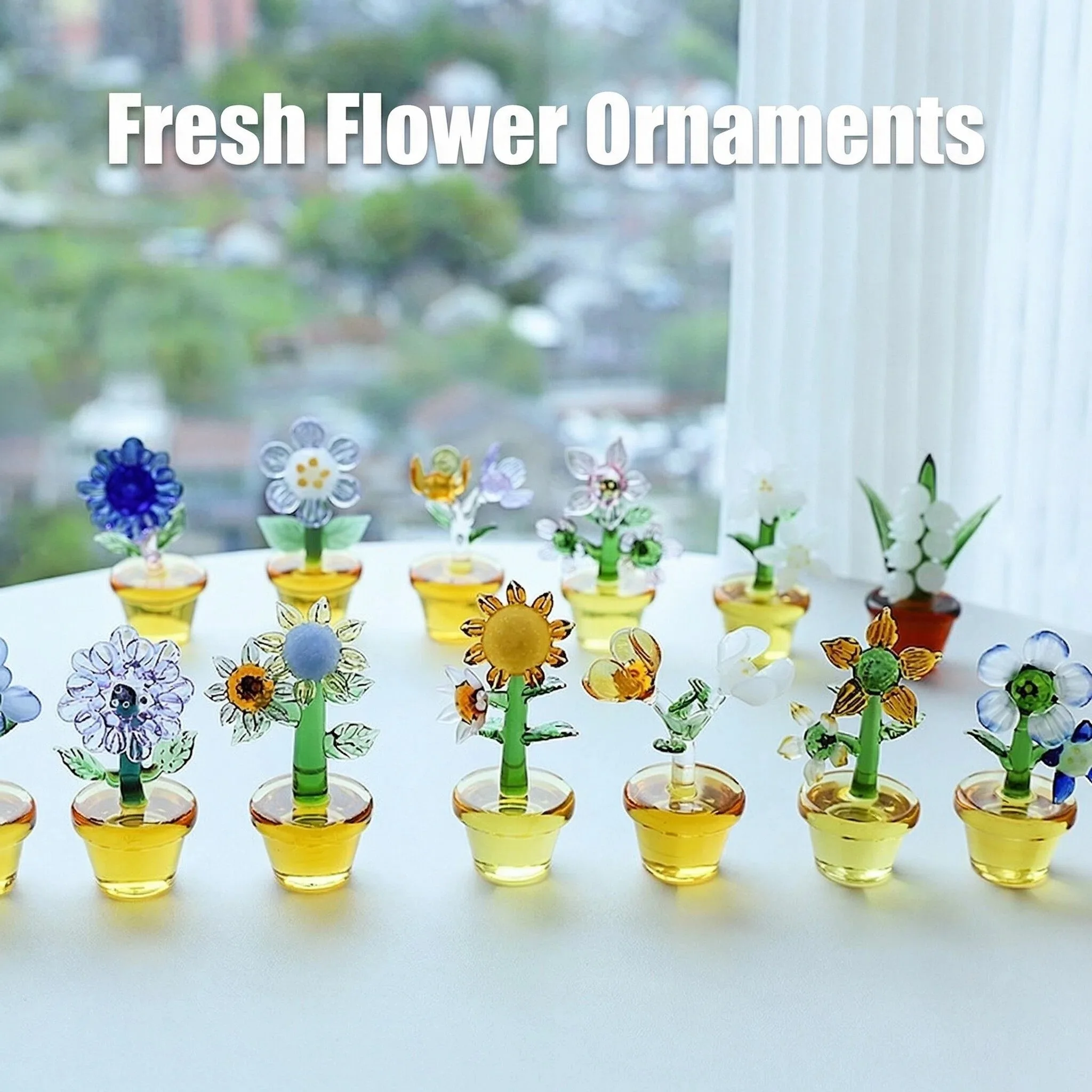 Murano Glass Mini Flower Figurines Handmade Floral Ornament Decorative Small Glass Plants Desk Home Decoration Gift Collection