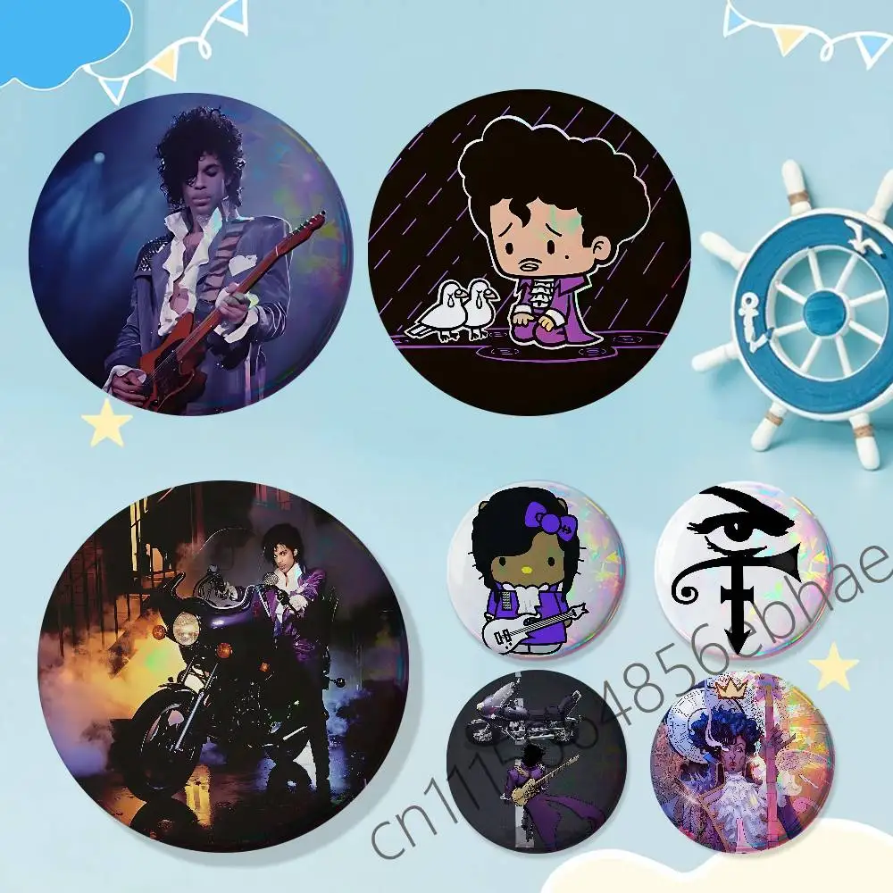 FOR Prince Rogers Nelson Round Exquisite Laser Badge Brooches Creative Pins For Clothes Hat Backpack Gift Accessories