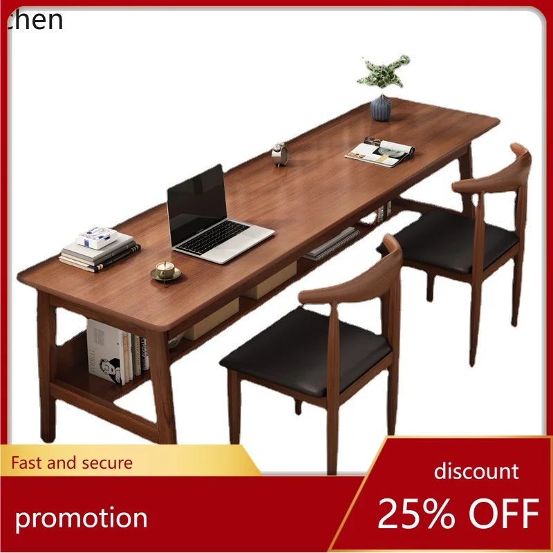 PYH Long Table with Solid Wood Legs, Double Desk, Simple Office Home Wall-Mounted Narrow Desk, Student Writing Desk