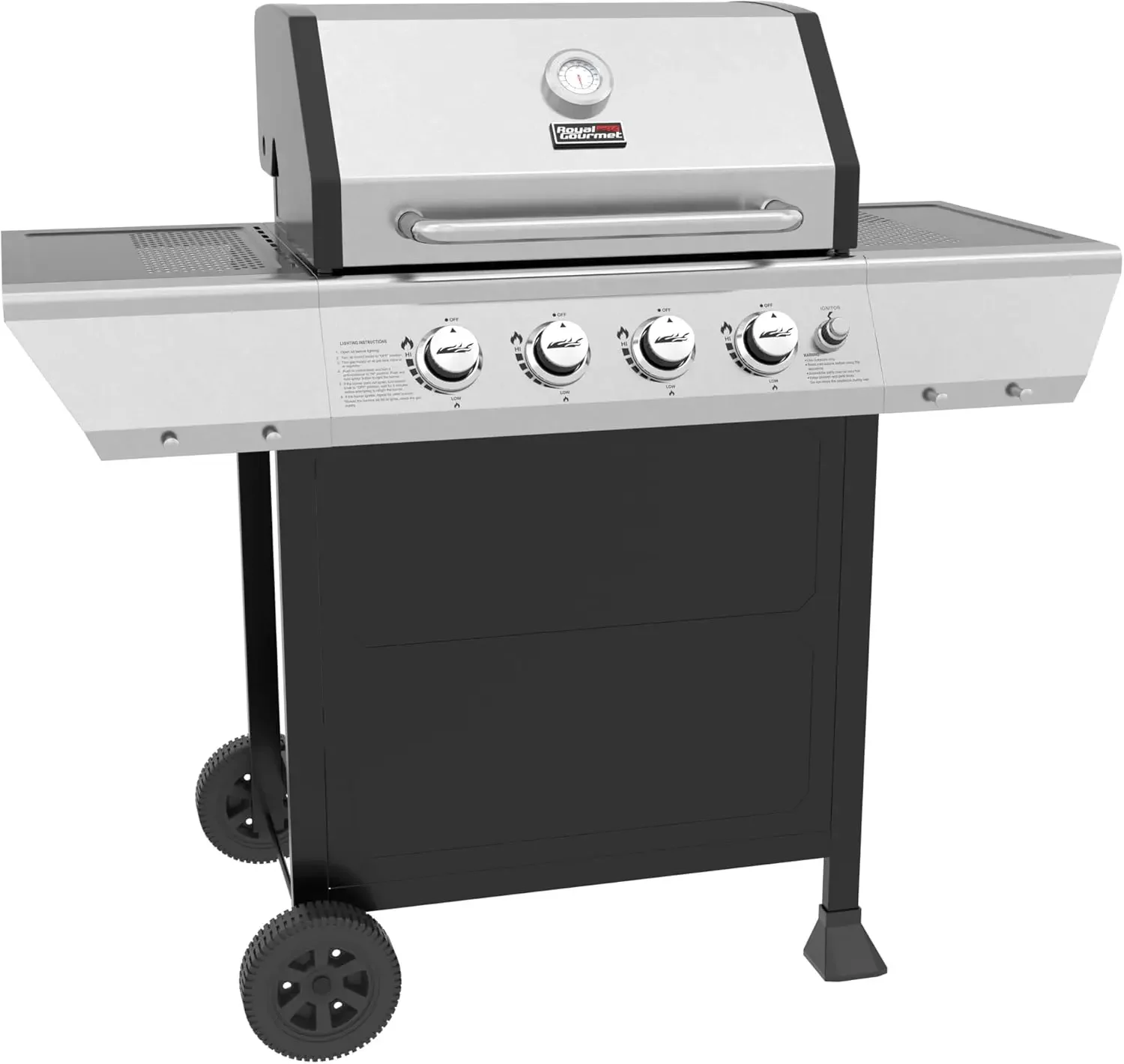 Gourmet 4-Burner Propane Gas Grill with Stainless Steel Upper Lid, 34,000 BTUs Output Freestanding Grill for Patio Garden