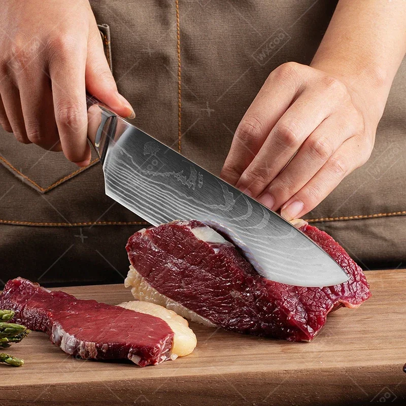 WXCOO Japanese Kitchen Chef Knives Laser Damascus Pattern Ultra-Sharp Santoku Knife Meat Cleaver Fruit Peeler Fish Fillet Knife view 3