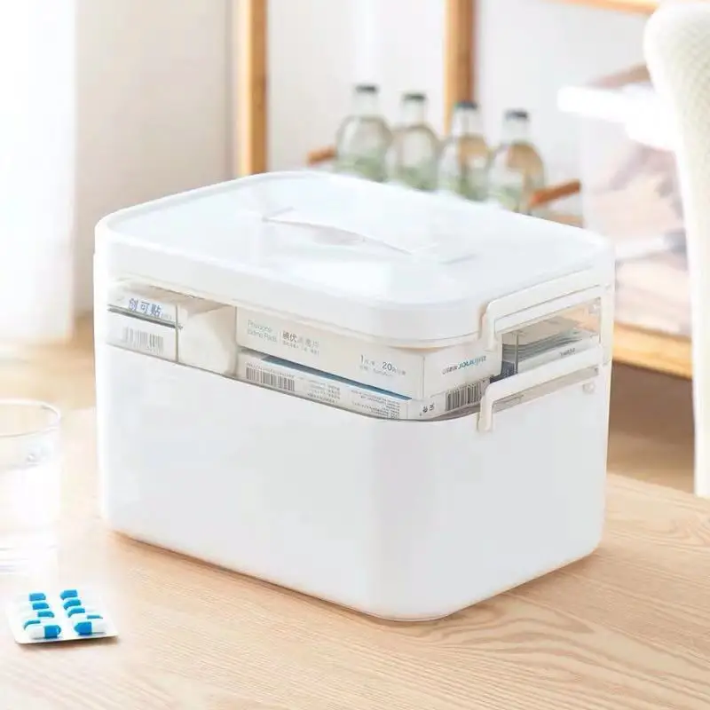 

Home Portable First Aid Box Double-layer Drug Sorting Storage Box Portable Large Capacity Layered Medicine Box