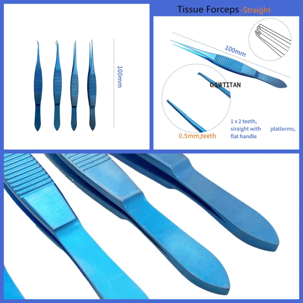 QSWTITAN Pinza in titanio da 100 mm di lunghezza Strumenti per palpebre Denti dritti Strumento oftalmico Doppia palpebra