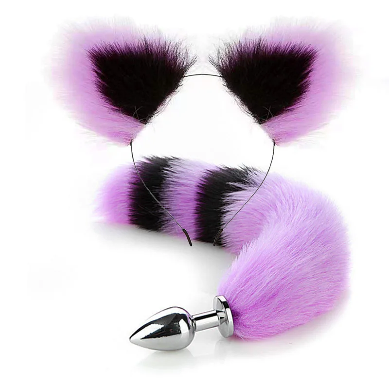 SM Exotic Cat Ear Sex Toy Fox Tail Clip Ears and Neck Collar Chocker with Heart Metal Ring for Men Women Cosplay Halloween Party