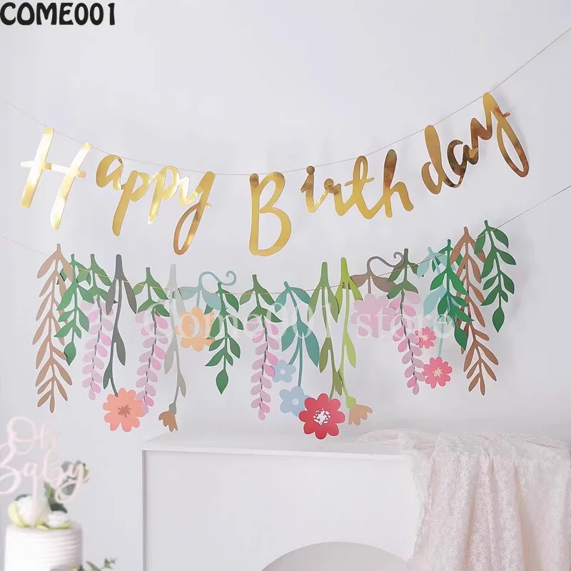 غابة الغابة موضوع زهرة جارلاند راية الفصول الدراسية حفلة رياض الأطفال زينة ملونة عيد ميلاد سعيد أعلام صور الدعائم