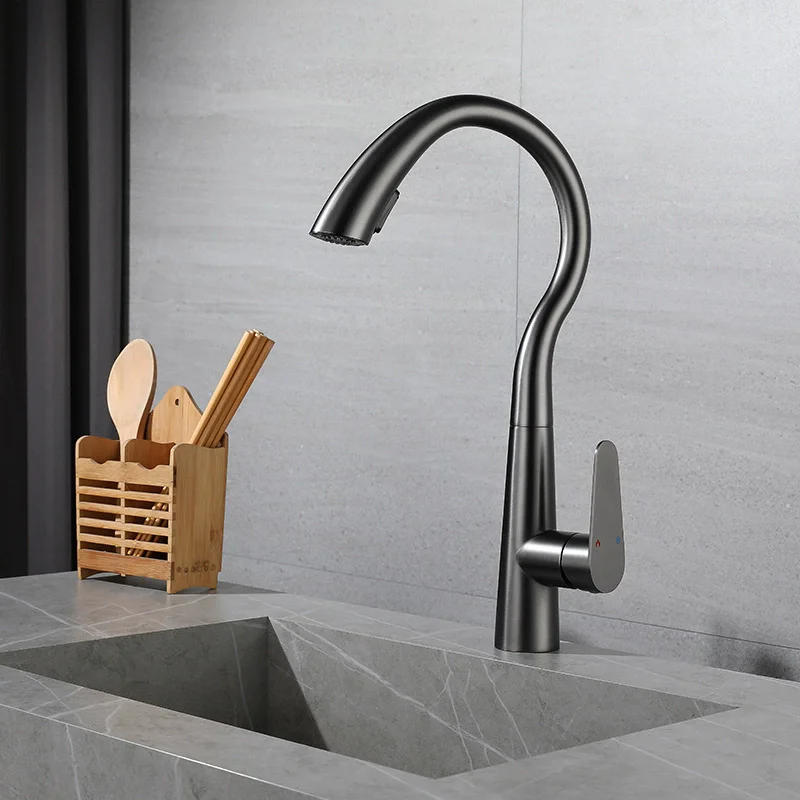 

Kitchen Sink Faucet Gray Pull Out Sink Mixer Tap Rotation 304 SUS Lead Free Sink Mixer Hot cold Kitchen Tap