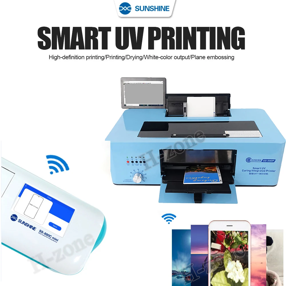 SUNSHINE SS-890P Smart UV Printer With 8 Inches Touch Computer A4 HD Embossed print for PUV PC TPU leather coated paper material