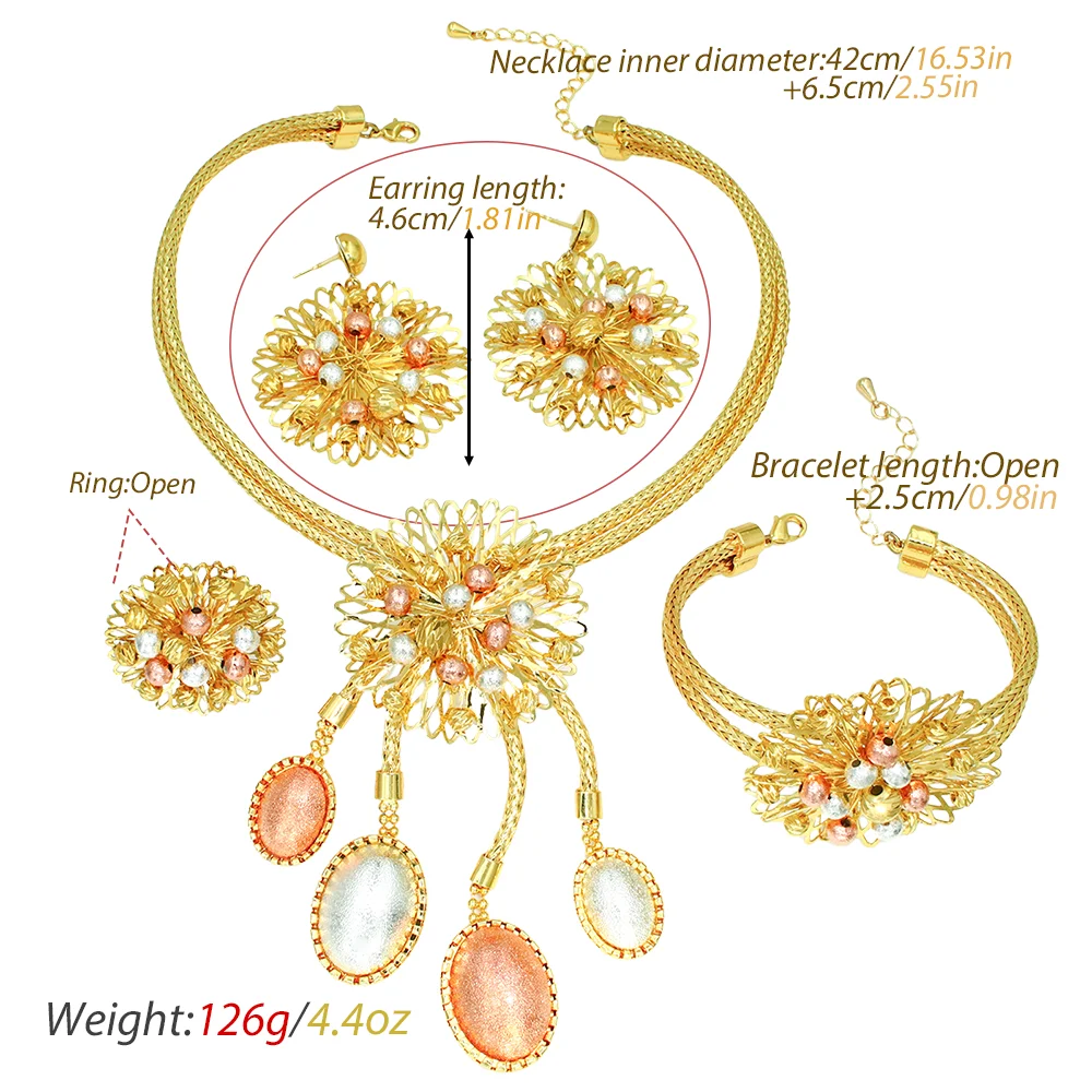 GZJPEI Multi‑Color Hollow Flower Jewelry Set For Women Wedding Party Jewelry Accessories For Women Bijoux De Mode Ensembles De