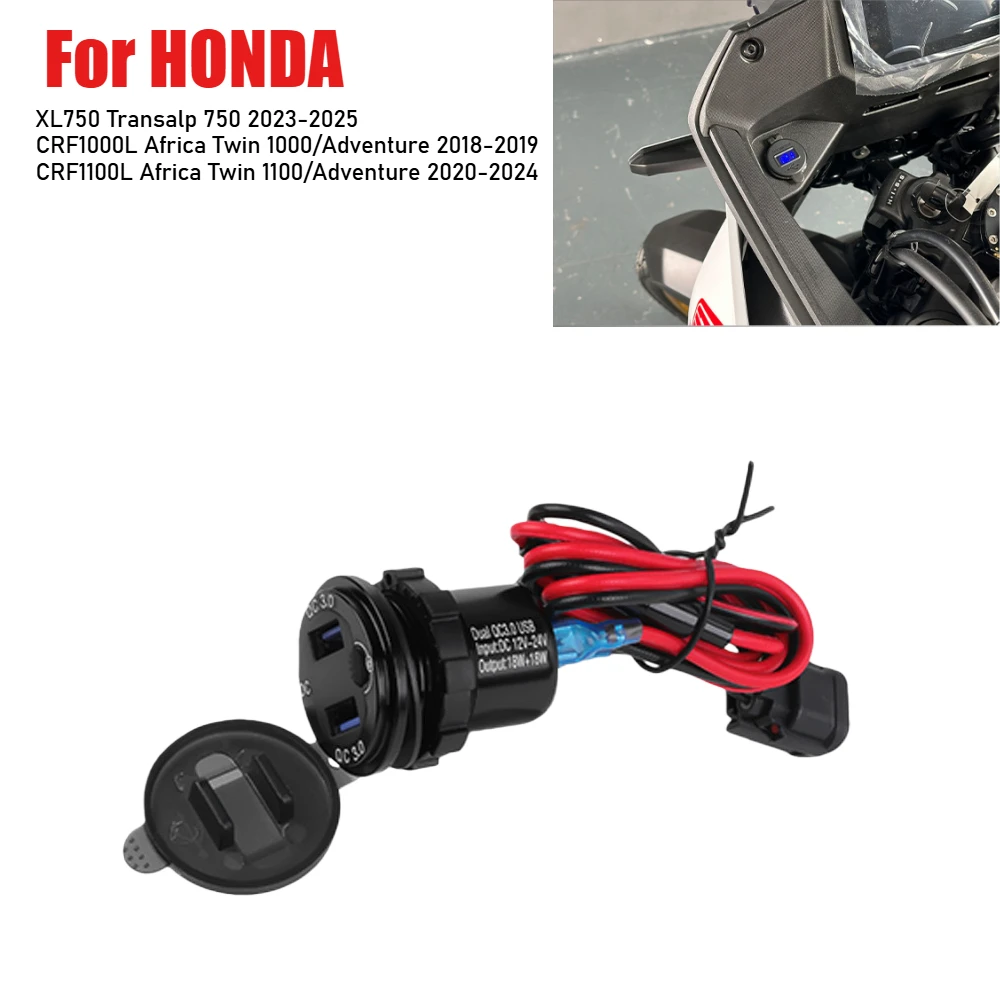For HONDA XL750 Transalp 750 CRF1100L Africa Twin CRF1000L Quick Charger QC3.0 Dual USB Outlet Connector Plug LED Voltage