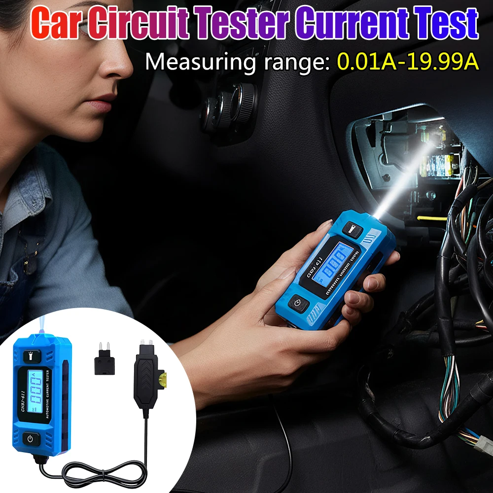 Automotive Fuse Current Tester 0.01~19.99A Car Leakage Analyzer Fault Tester Automotive Fuse Current Testing Tool LCD Display