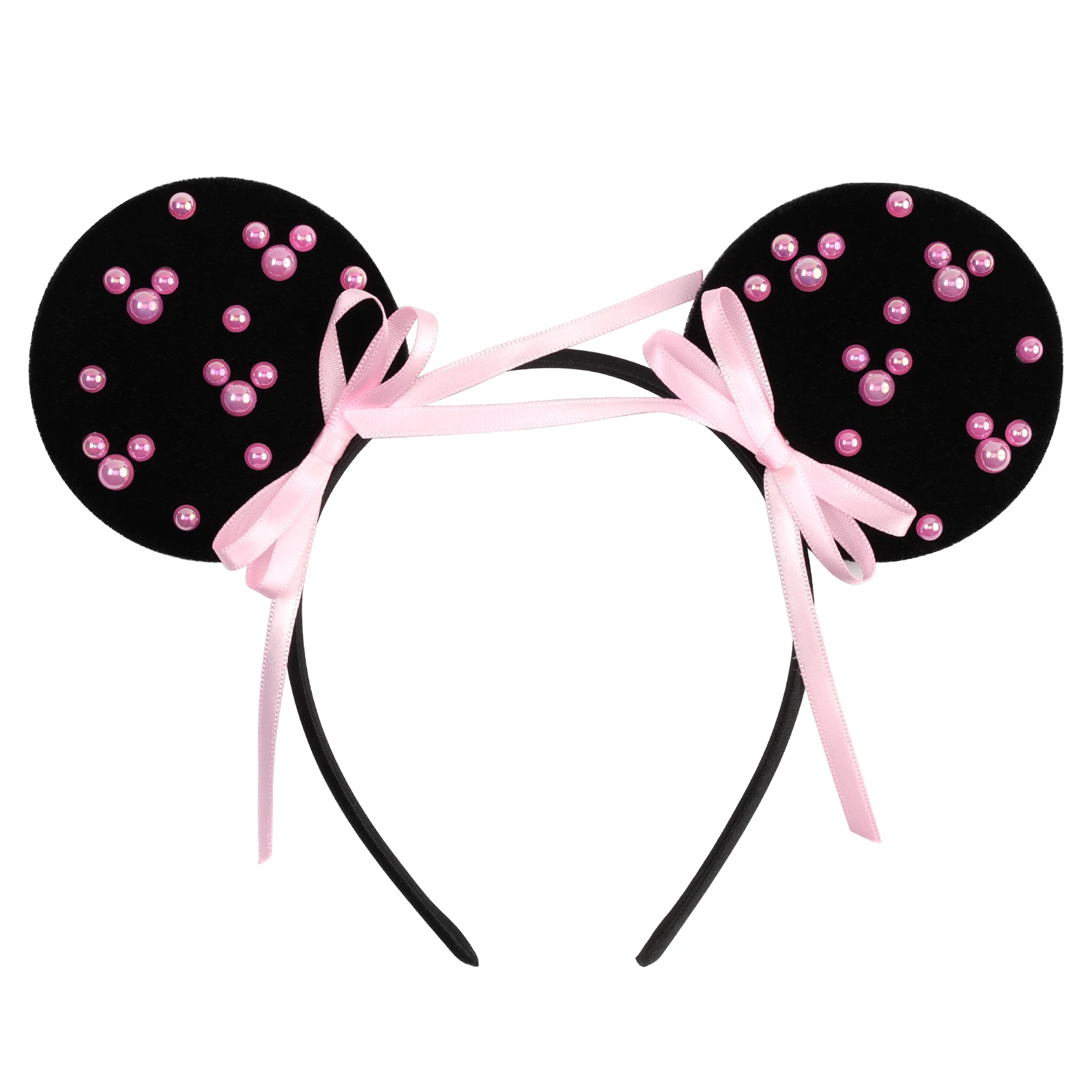 

Disney 3.3"Colorful Ribbon Ears Headband With Pearls Girls Bow Hairband Festival Party Cosplay DIY Hair Accessories Wholesales