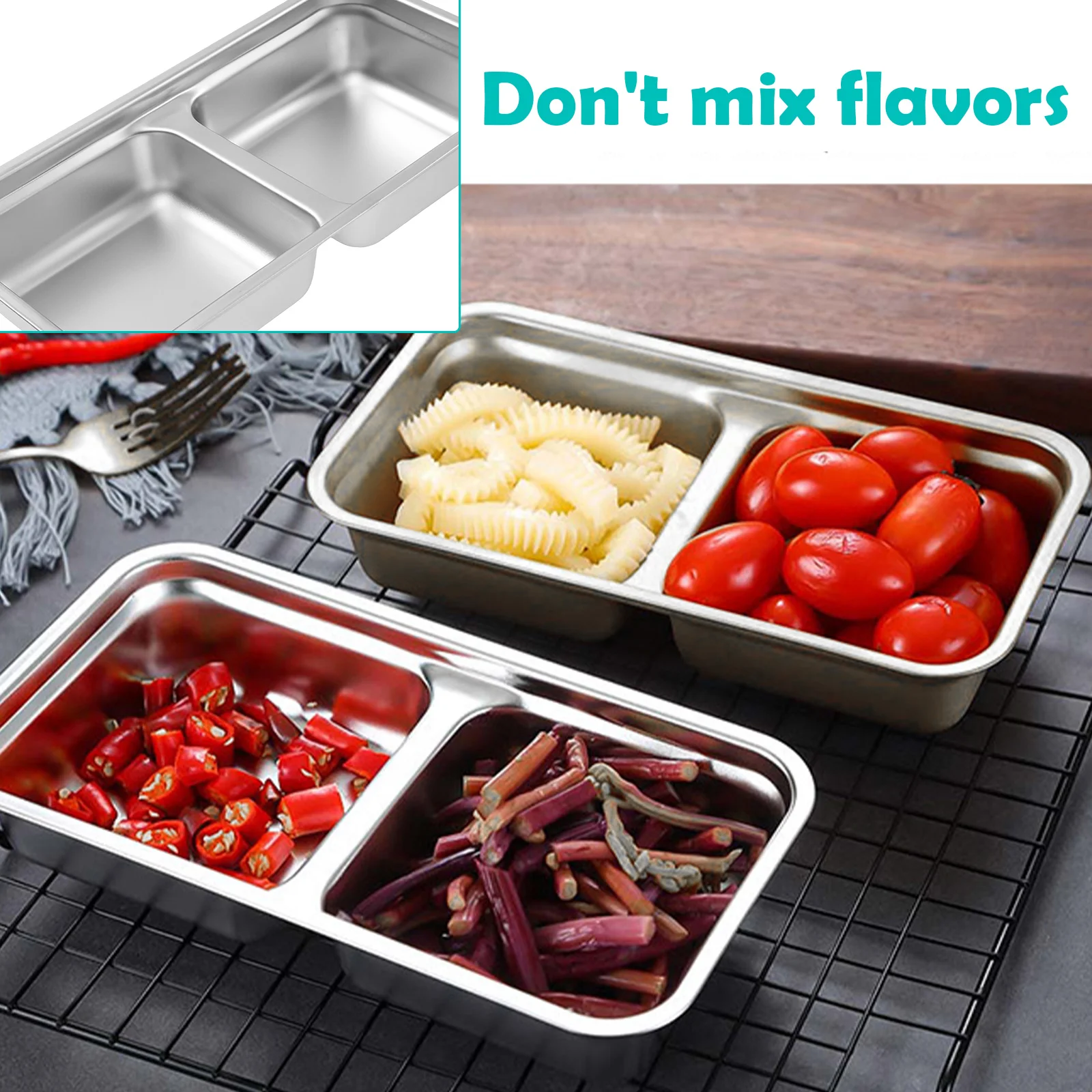 Mini Double Compartment Lunch Box Snack Container Portable Leak Proof Picnic Fresh Box Stainless Steel Food Storage Container