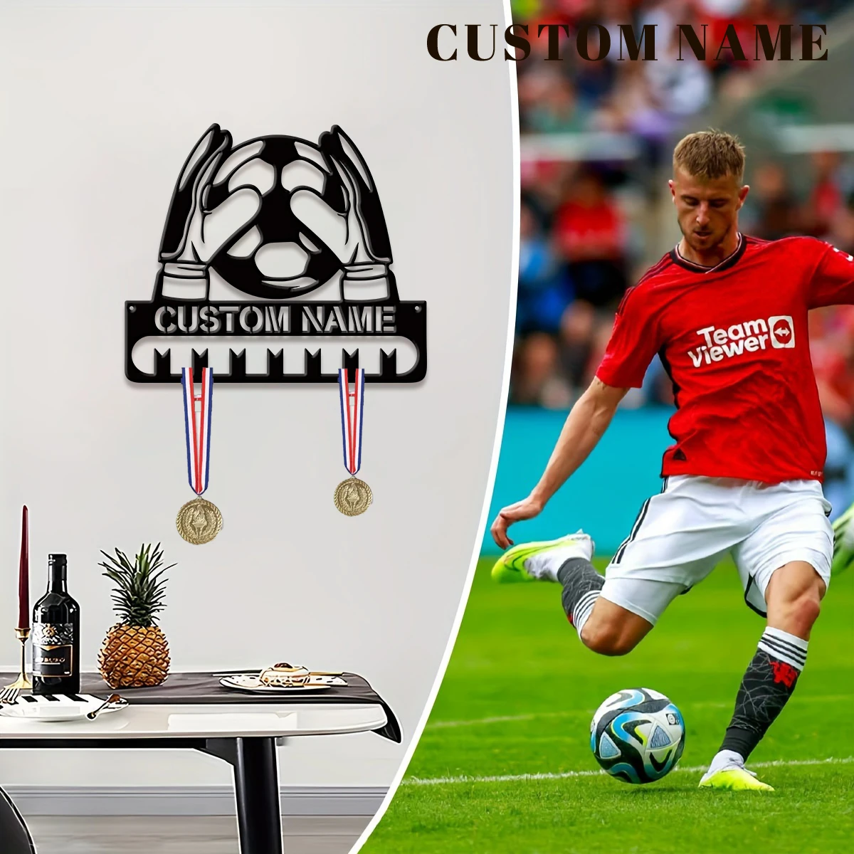 Custom Football Player Metal Medal Display Rack Sports Memorabilia Room Decor Ideal Valentine's Gift for Football