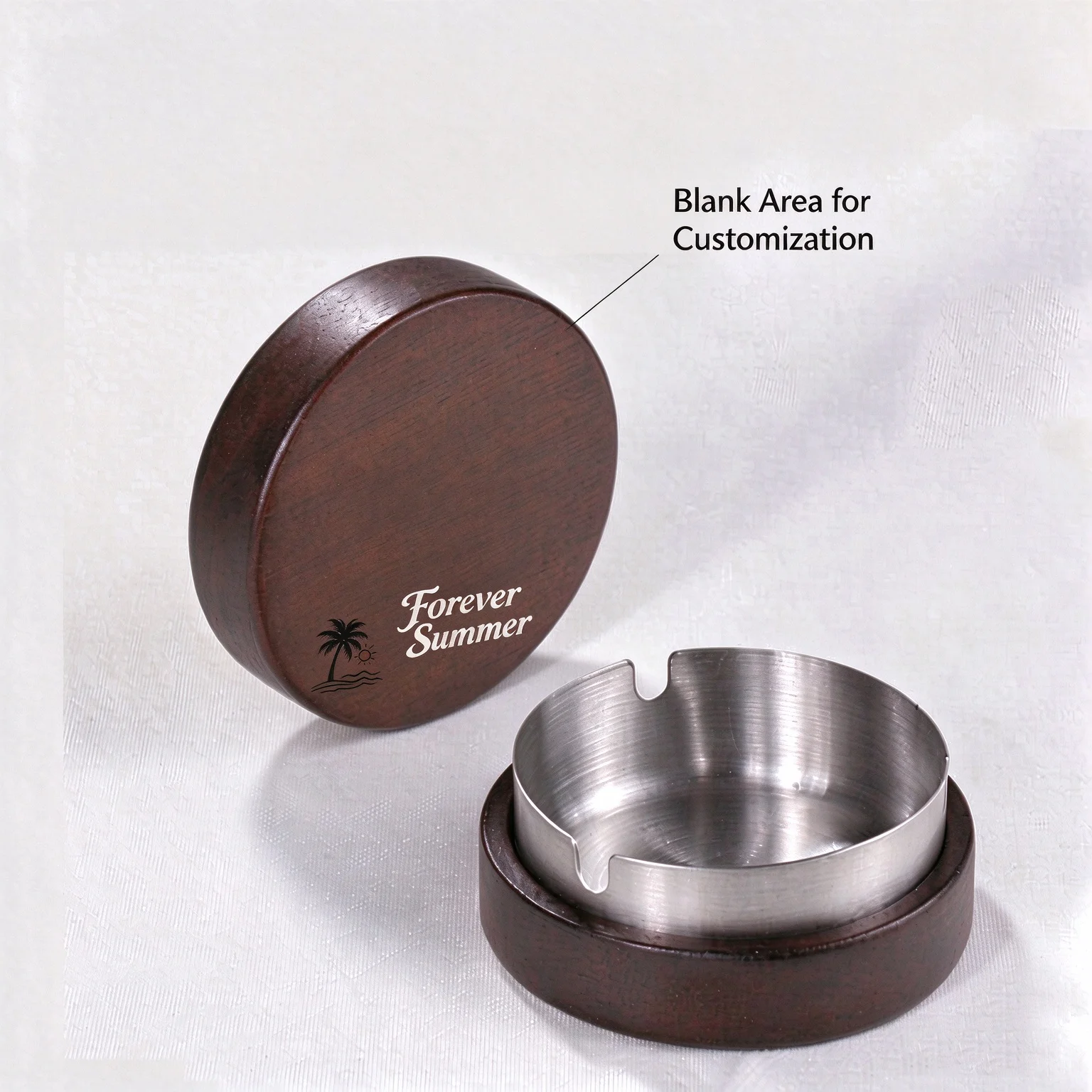 Personalized Round Wooden Ashtray With Cover, Custom Engrave Photo Portrait & Name, Detachable Stainless Steel Liner Ash Holder