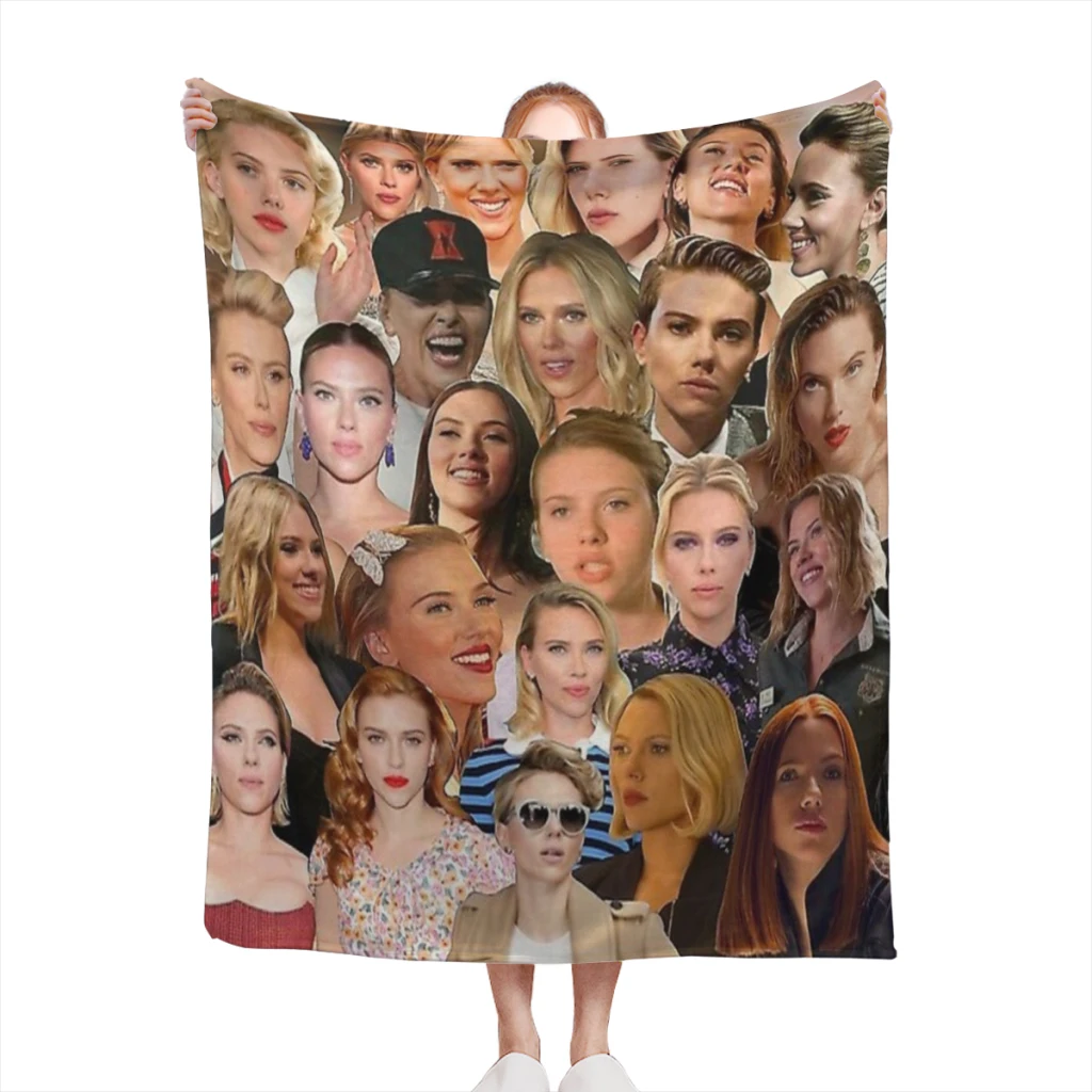 

Scarlett Johansson Photo Collage Thin Blanket Soft comforter sets throw for Couch Warm Flannel Blankets Bedroom Summer Blanket