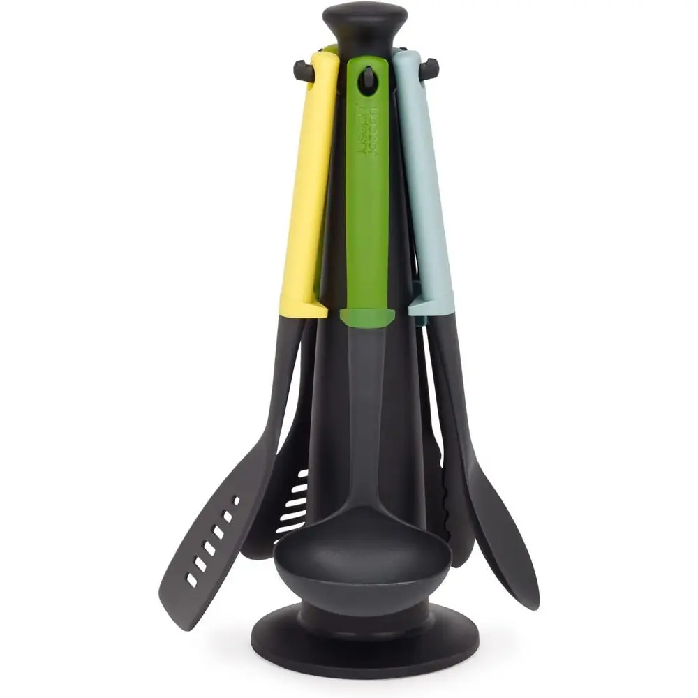 

5-Piece Utensil Set with Storage Stand, Integrated Tool Rests, Hygiene, Heat-Resistant Nylon, Perfect for Non-Stick Cookware