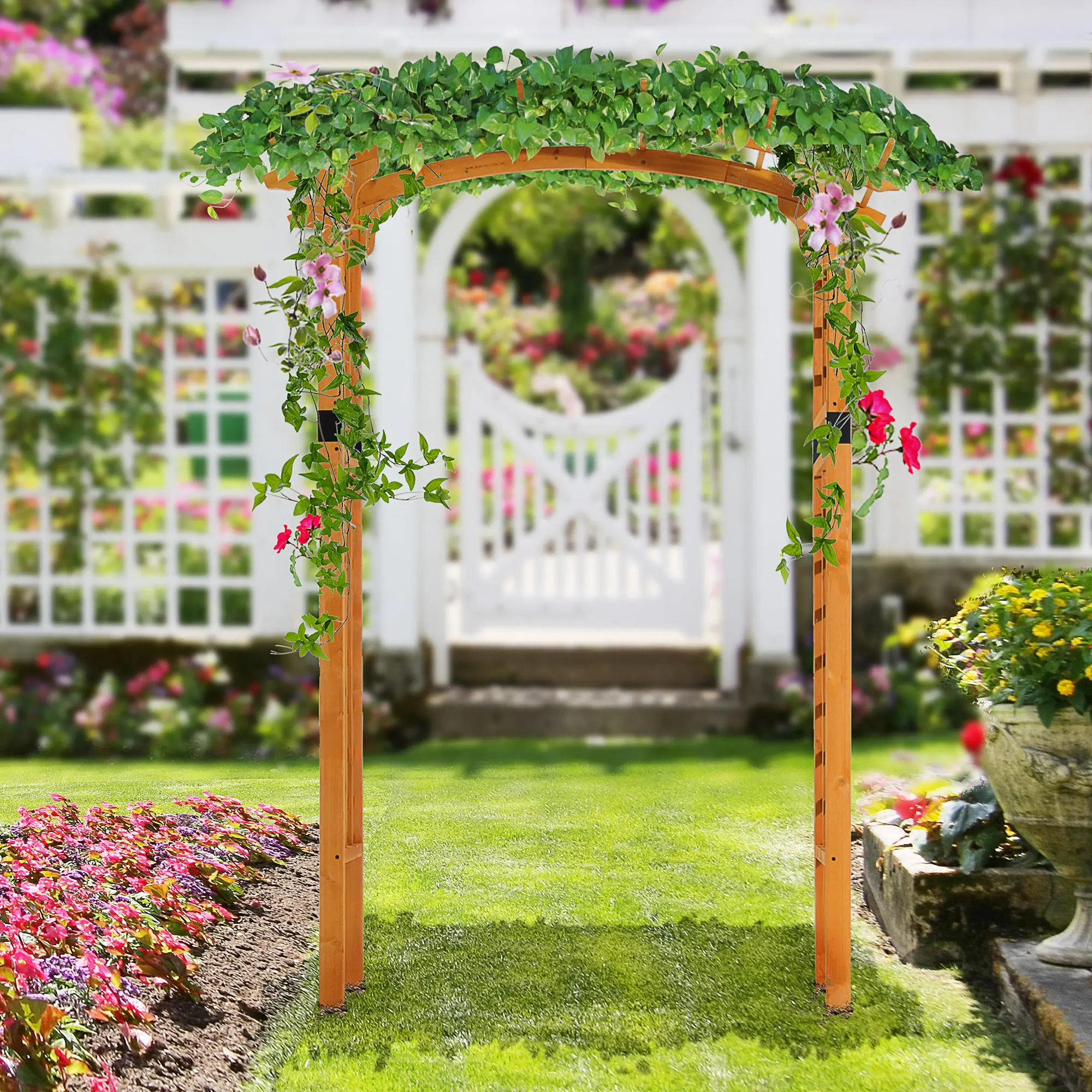 7.5FT Outdoor Garden Arch Arbor Trellis Wooden Wedding Gateway Lawn Yard Decor