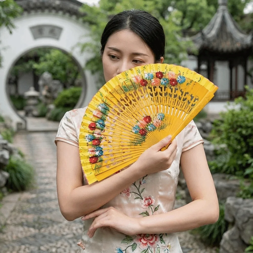 Traditional Classic Hand-painted Fan Colorful Antique Folding Fan Hand Crafted Decorative Chinese Style Fan Photography Prop