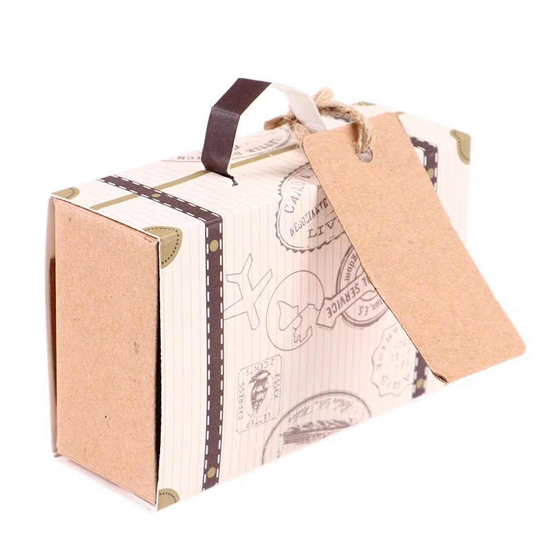 10PCS Mini Travel Suitcase Candy Box Kraft Paper Chocolate Favor Gift Boxes
