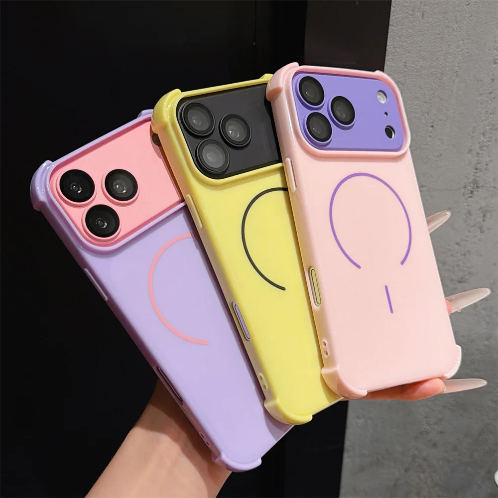 Funda Protectora para Teléfono con Diseño de Contraste de Color para iPhone 17 16 15 Pro Max 14 13 12 11, Lente Desmontable para Carga Inalámbrica MagSafe