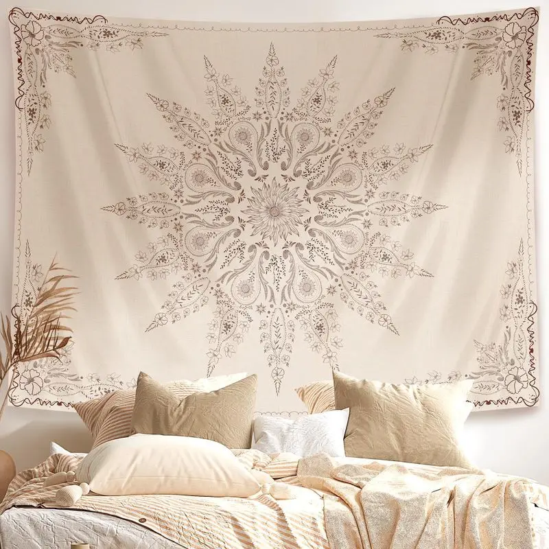 VIKAMA Mandala Boho Pattern Wide Tapestry Hanging for Living Room Wall Art Cozy Aesthetic Warm Unique Home Decor