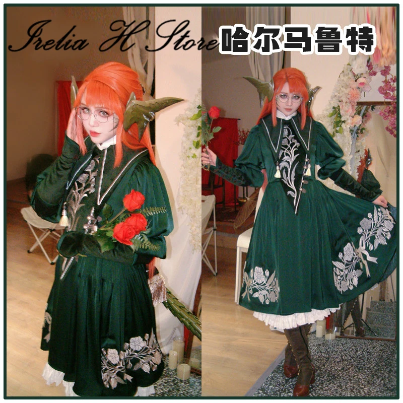 

Irelia H Store Halmarut FF14 Final Fantasy XIV Halmarut Cosplay Costume Women Green Dress Halloween Game