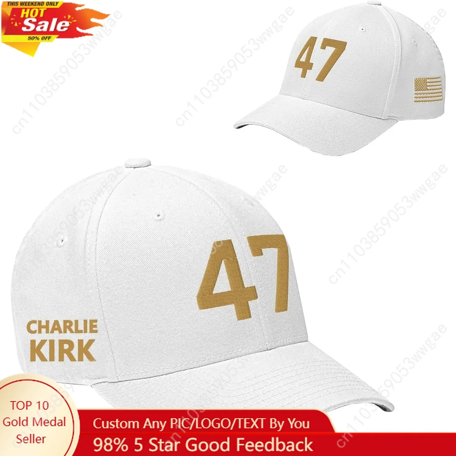 

Charlie Kirk Hat Men Women Gold Embroidery Cap USA 47 Baseball Caps Republican Gift Hats American USA Sunhats White