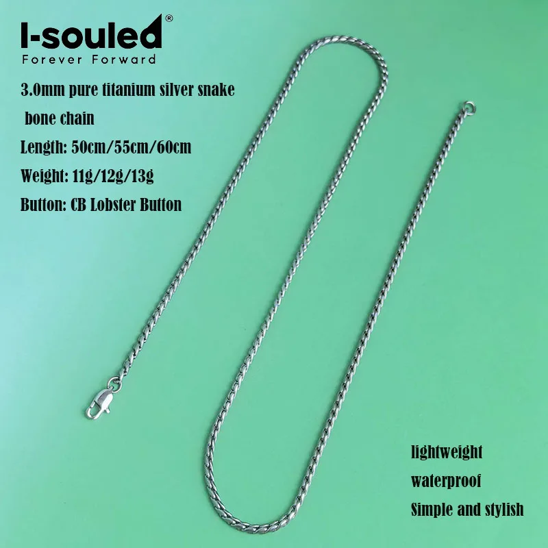 3.0mm pure titanium silver snake bone chain necklace, simple, fashionable, lightweight, waterproof