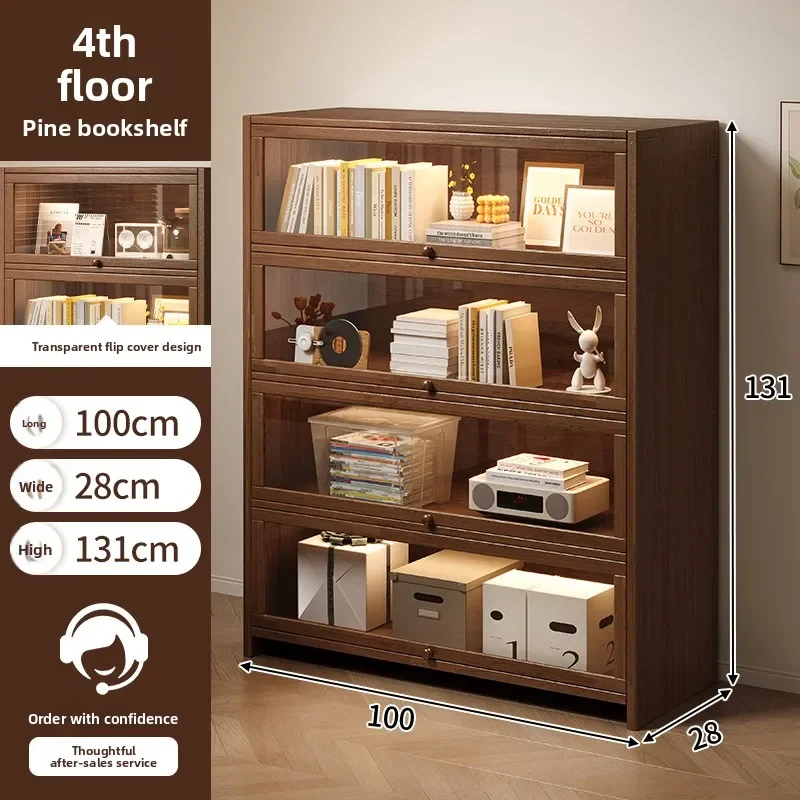 Multi-functional Bookshelf Multi-layer Solid Wood Storage Shelf Display Cabinet Floor-to-ceiling Integrated Bookcase