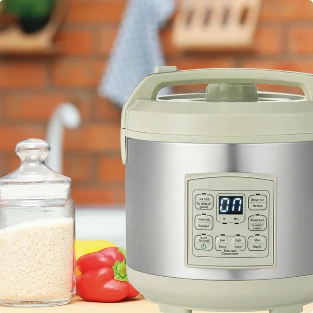 Starfrit 14-Cup Low-Carb Electric Rice Cooker, Green/Gray—with 7 Presets, 024737-001-0000