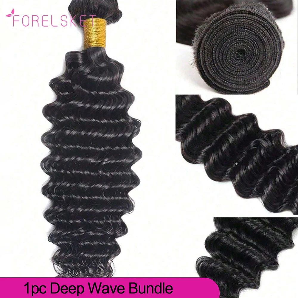 

10A 1pc Deep Wave Natural Black Virgin Human Hair Bundles Extension 8-26 Inch Weave Bundles For Women 100%human hair Unprocessed