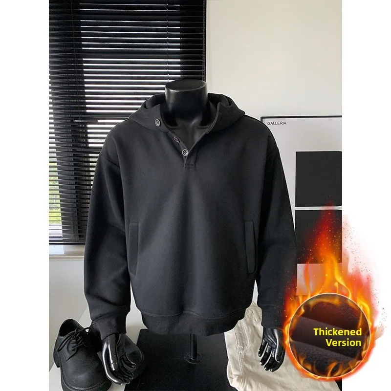 

Men's Thiened Hoodie Sweatirt Casual Loose Street Sle Autumn Winter Jaet Button up Comfortable Polyester Fiber