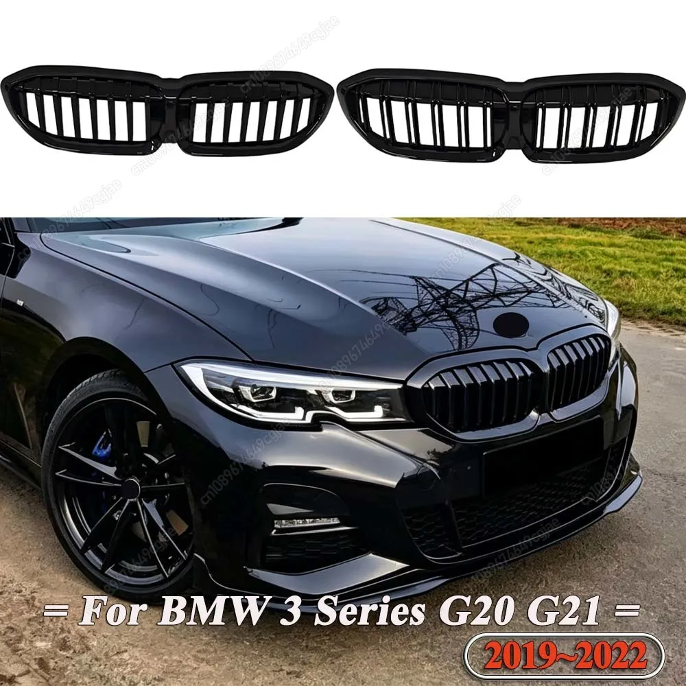 

Car Front Bumper Kidney Racing Grille Single / Dual Slat Style ABS Kit Gloss Black For BMW 3 Series G20 G21 M340i 2019-2022 Trim