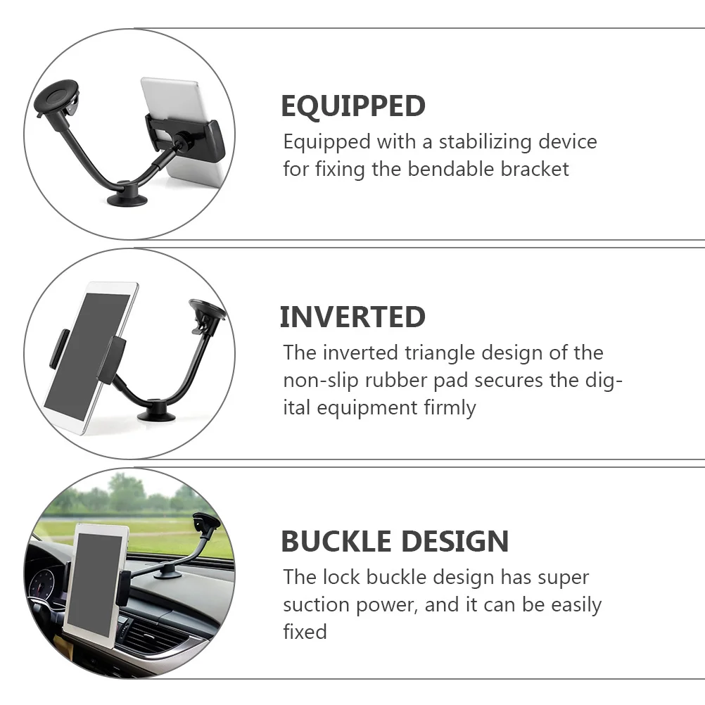 

1Set Car Phone Holder Long Pole Adjustable Stand Lock Buckle Suction Cup Stabilizing Device Non-Slip Bracket for Tablet Mobile