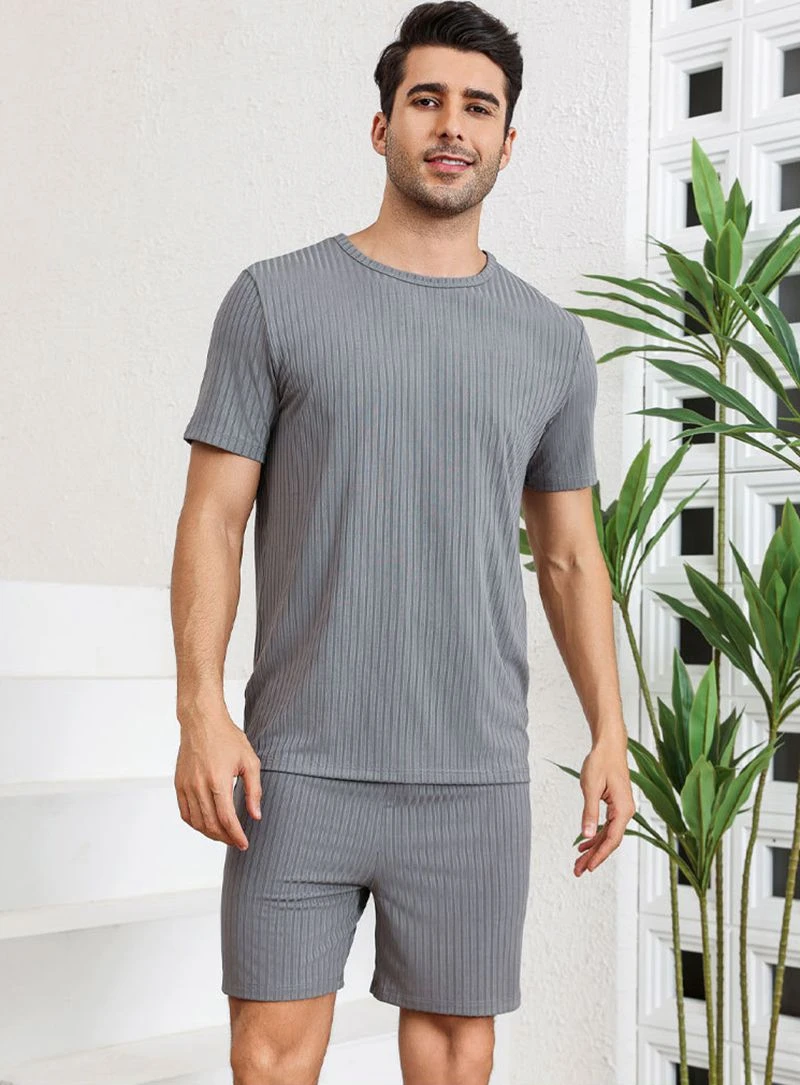 

Мужской уютный пижамный комплект, топ с короткими рукавами и эластичные шорты, большие размеры, дышащая ткань, свободная повседневная одежда, спортивная одежда, одежда для сна