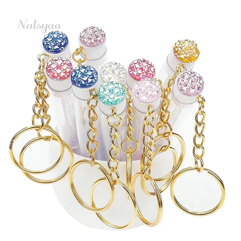10 Pcs Tube Eyelash Brush with Gold Keychain Glitter Mascara Wand for Women Lash Extension Micro Comb Container Makeup Tools