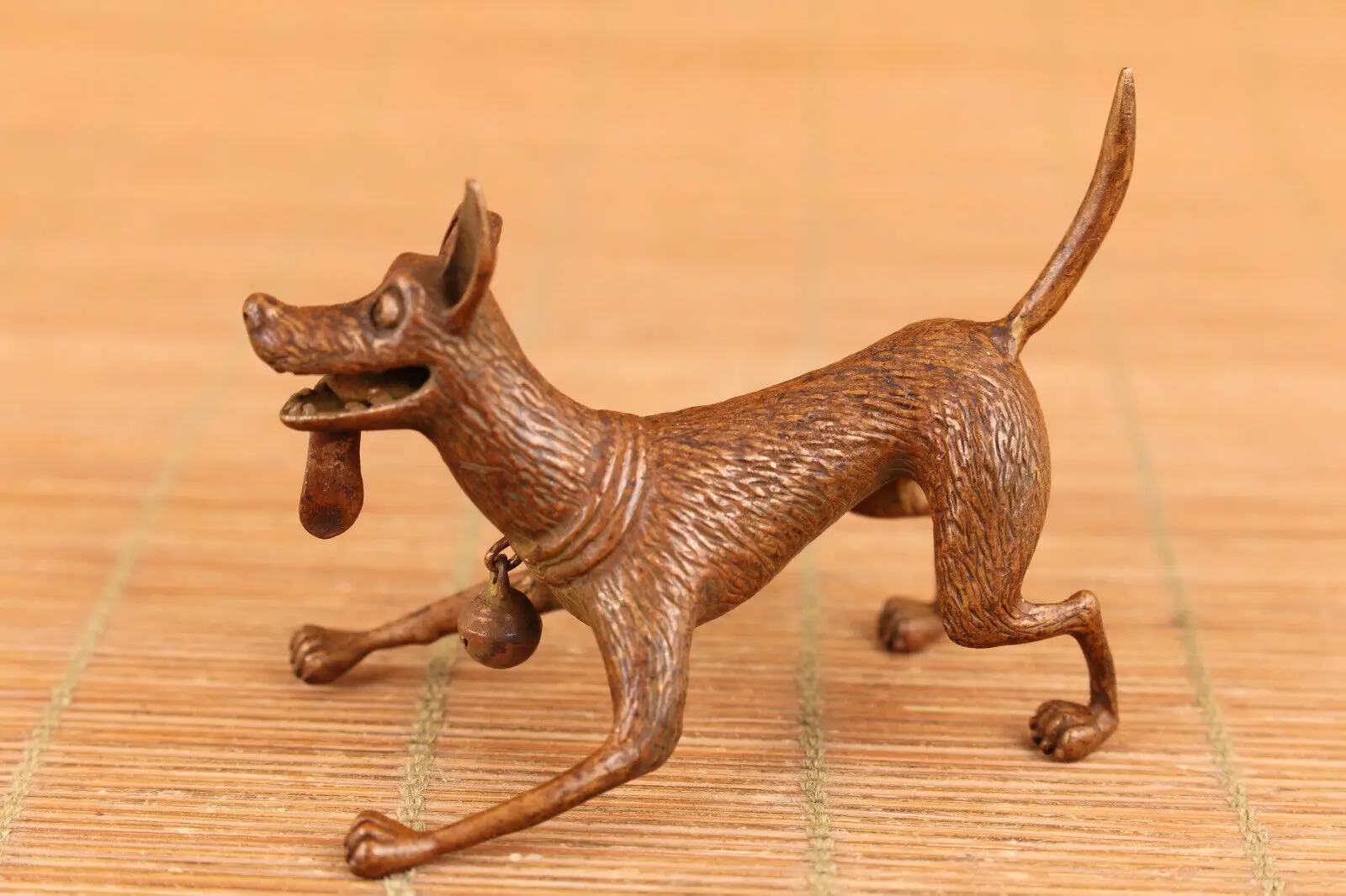 Rare Chinese red copper hand casting dog statue figure table decoration gift