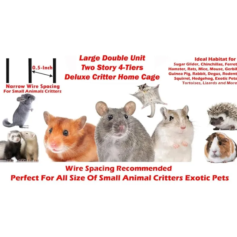 

Large Two Full Story Deluxe Double Unit 4-Tiers Tight 1/2-Inch Bar Spacing Durable Front Doors Water Bottle Food Bowl for Feisty