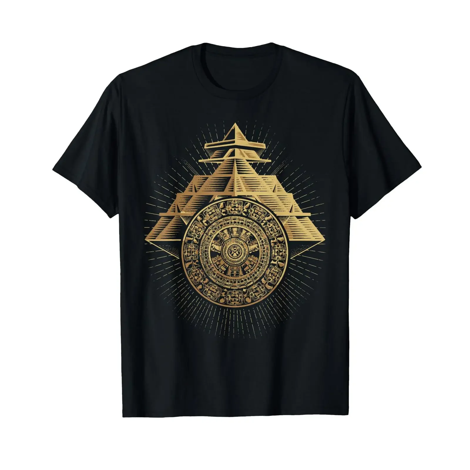 Ancient Sacred Mayan Aztec Calendar Pyramid Geometry T Shirt vintage Washed homme designer clothes Breathable Versatile Unisex