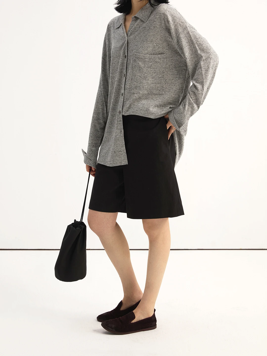 

Gaoguo Autumn Winter ey Wool Linen Blend Knitted Cardigan irt Sle Turn-down Collar ket Long Sve Women's Cleanfit