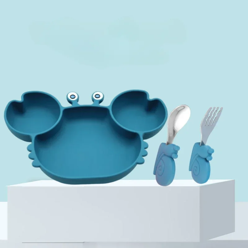 Baby Dish Baby Bowls Plates Crab Kawaii Dishes Food Silicone Feeding Bowl Non-Slip Babies Tableware Kids Stuff