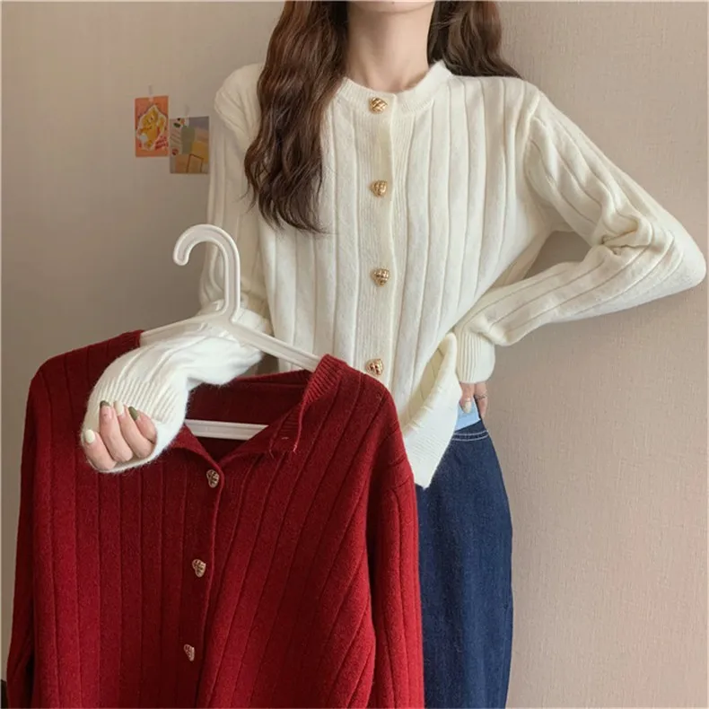 Sli فضفاض محبوك سترة مفتوحة المرأة سترة ربيع الخريف القلب الأزرق ملابس خارجية عادية كلية Sle طويلة Sve #3