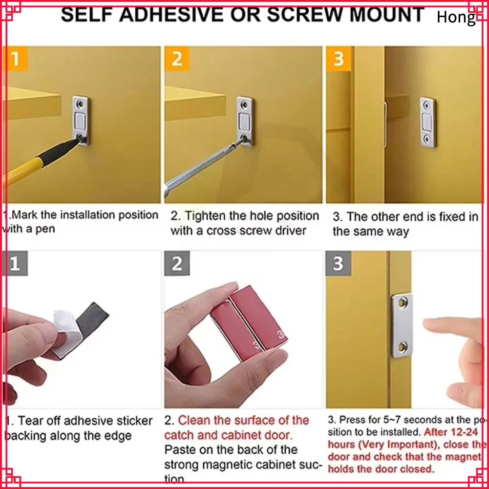 2pcs/Set Strong Door Closer Magnetic Door Catch Latch Door Magnet Furniture Cabinet Cupboard Screw / Sticker Ultra Thin